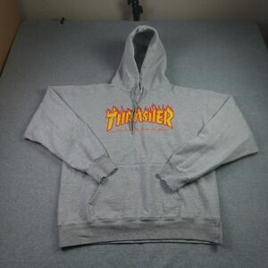 Thrasher Magazine Hoodie Mens Medium Gray Flame Logo Skate Streetwear Pullover
